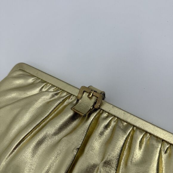 Vintage Unbranded Gold Metallic Shiny Clutch Bag Evening Formal Buckle Satin - Picture 2 of 10